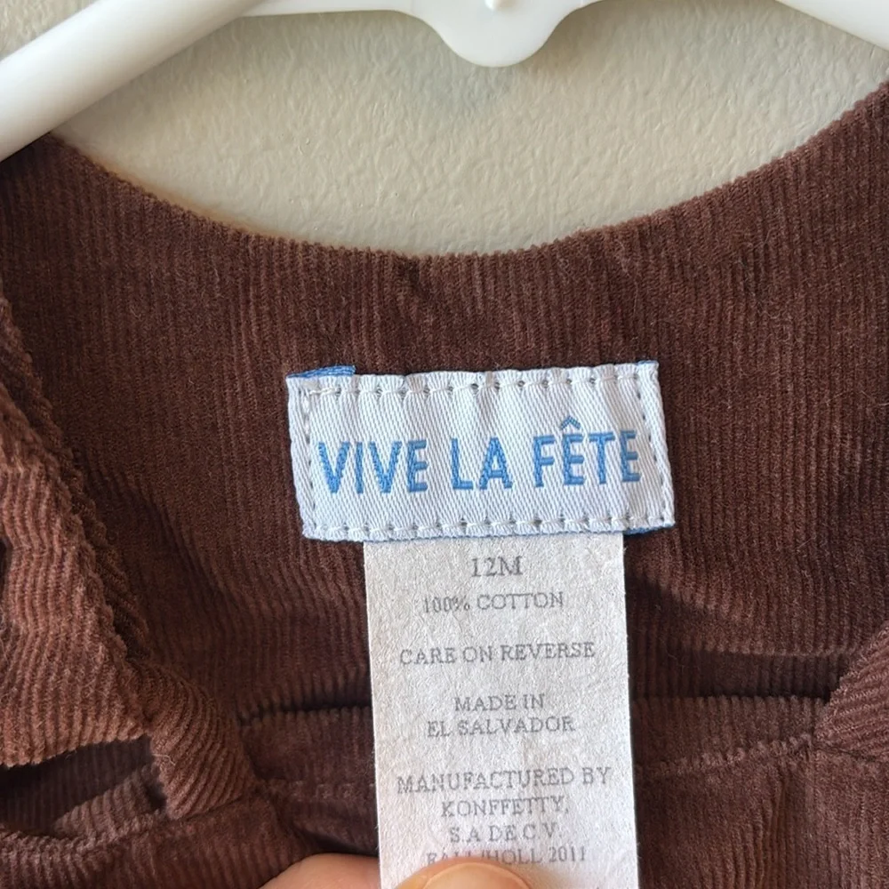 Vive La Fete Brown Corduroy Overalls with Embroidered Design Thanksgiving